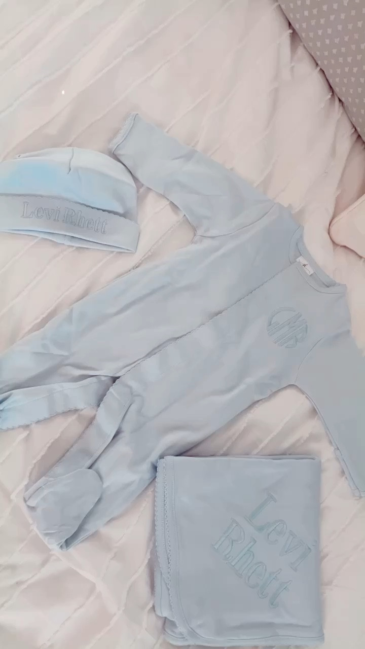 this sweet whittle hospital 🏥 outfit (& matching blankie 🥹) for Levi Rhett is almost identical to what Judson wore when he was first born 🤱 - and this just melts my heart!!!! 👶🏼🩵 so excited for all the sweet heavenly newborn snuggles 🥰 

#LTKbaby #LTKbump #LTKfamily