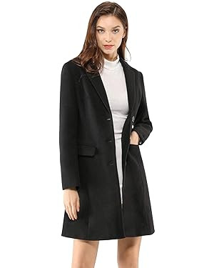 Allegra K Women's 2024 Pea Coat Single Breasted Long Winter Coats for Women | Amazon (US)