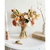 Rustic Wedding Bouquet - Terracotta, Peach & Blush Roses Bridal Bouquet For Bohem Wedding | Etsy (US)