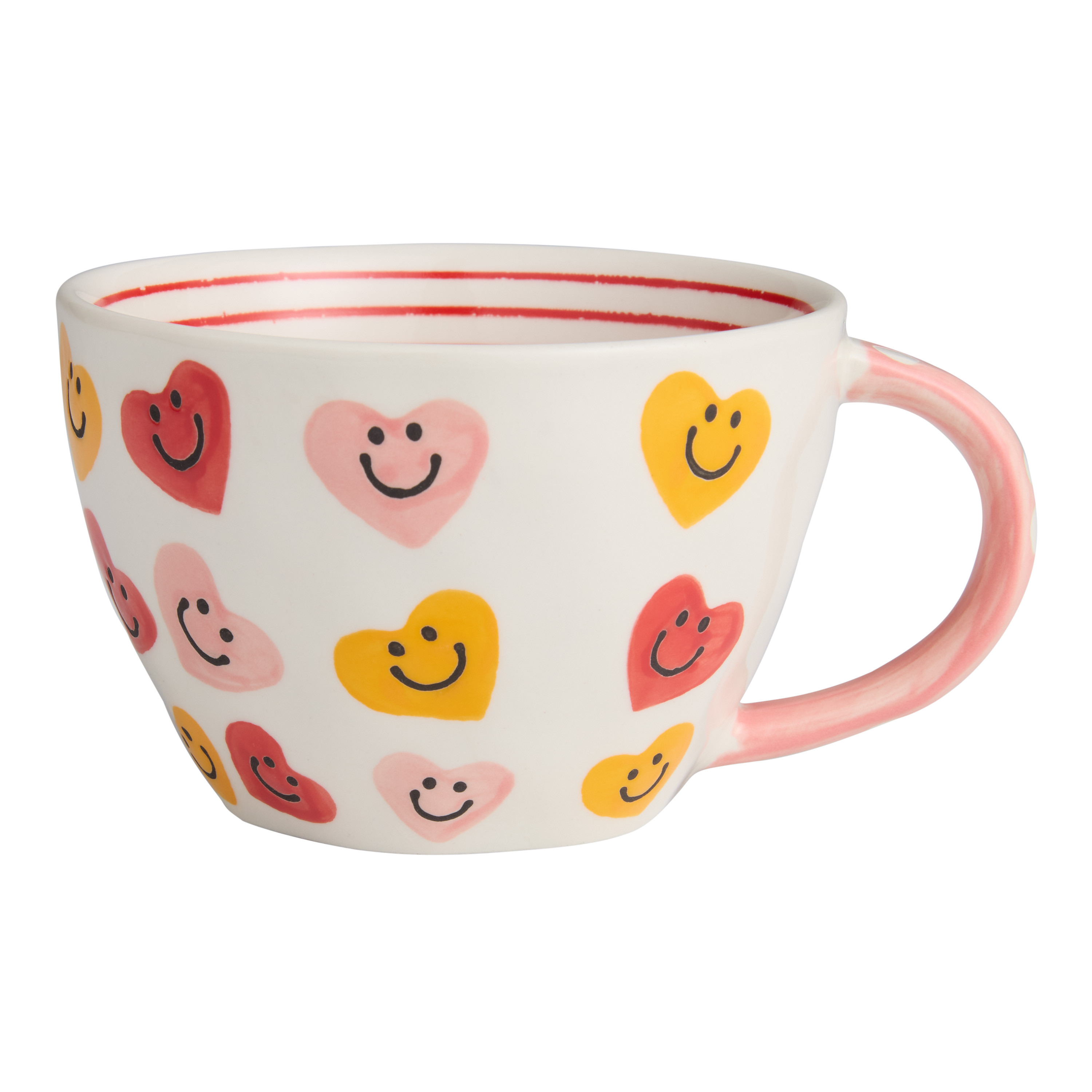 Pink Smiley Hearts Hand Painted Ceramic Mug | World Market