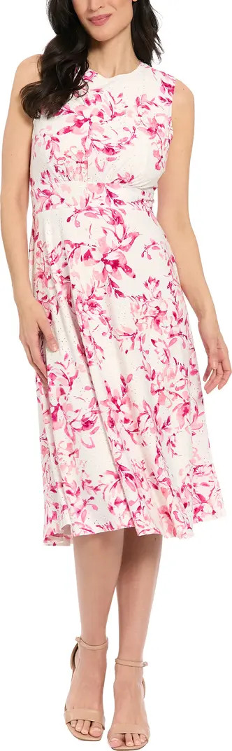 Floral Sleeveless Inset Waist Eyelet Midi Dress | Nordstrom Rack