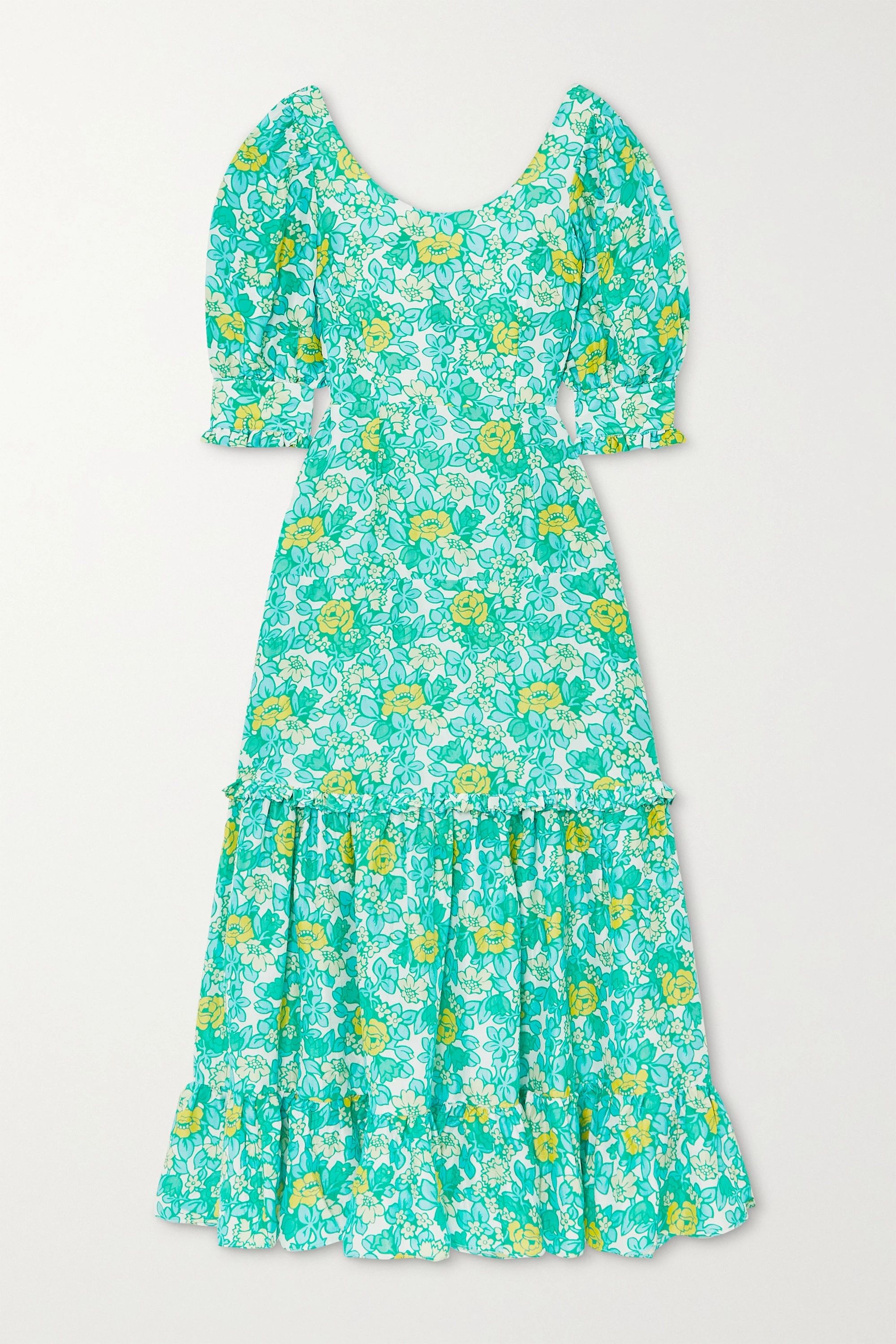 Kiara tiered ruffled floral-print silk crepe de chine midi dress | NET-A-PORTER (UK & EU)