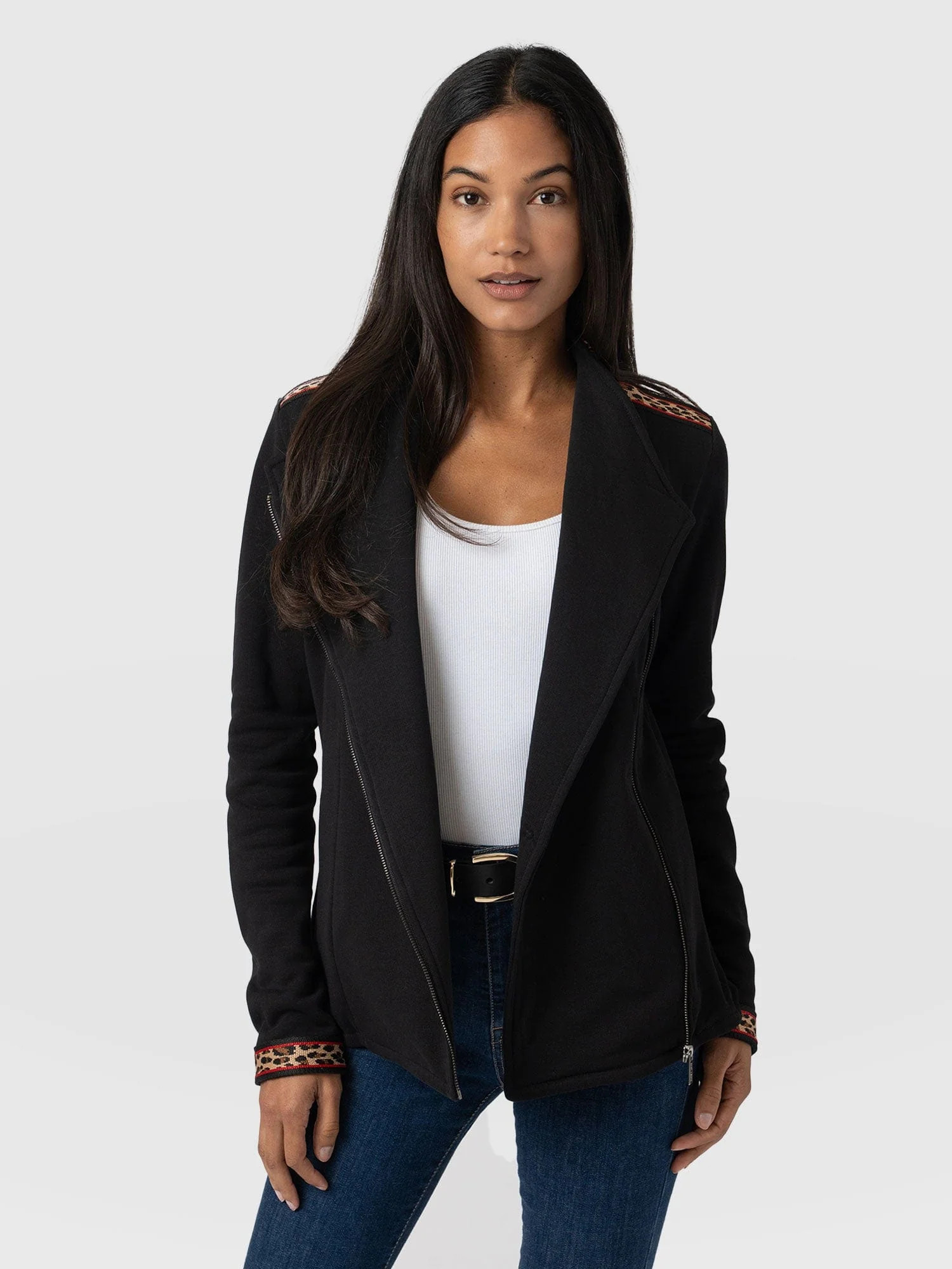 Cotton Biker Jacket - Leopard Trim | Saint + Sofia