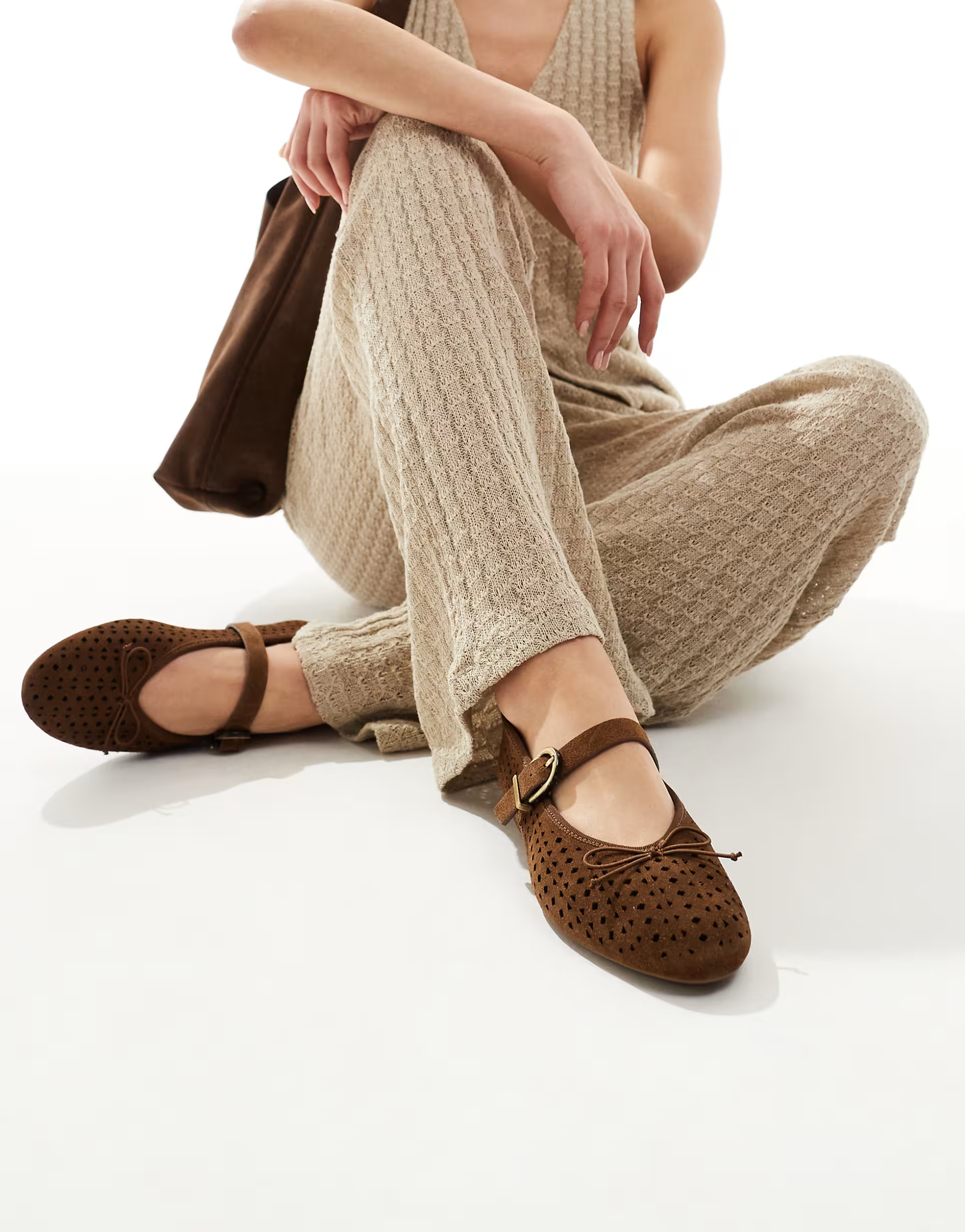 Stradivarius ballet shoe in brown leather | ASOS | ASOS (Global)