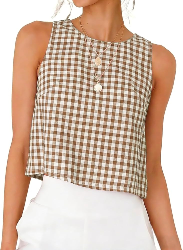 IDEALSANXUN Womens Gingham Crop Tank Tops 2026 Spring Summer Sleeveless Vest Top | Amazon (US)