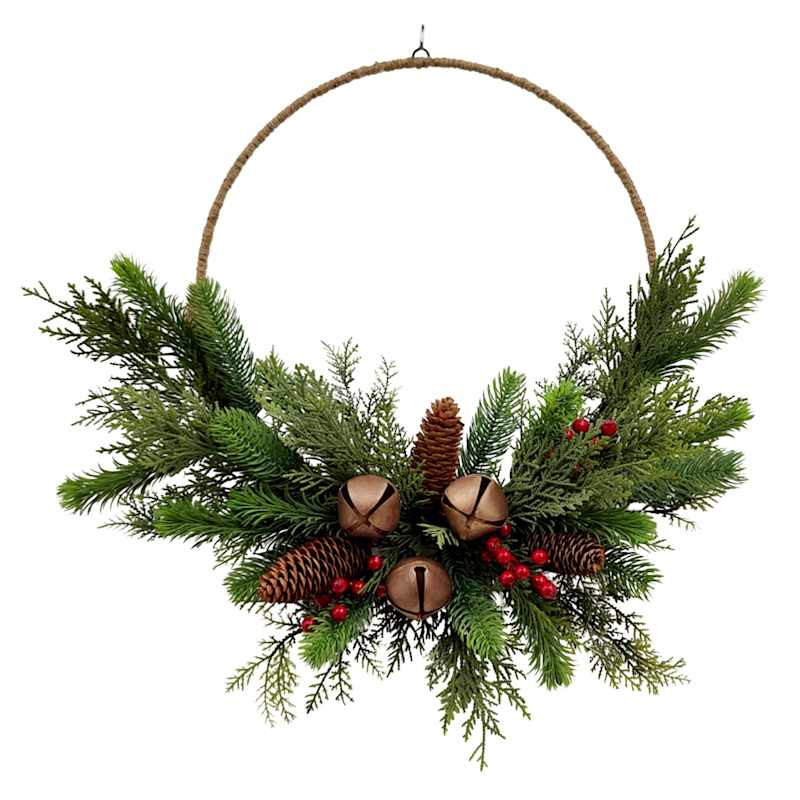 Christmas Pine & Bell Half Wreath, 18" | At Home