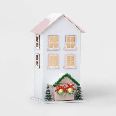 9&#34; Battery Operated Lit Tall Paper House Decorative Figurine White/Pink - Wondershop&#8482; | Target