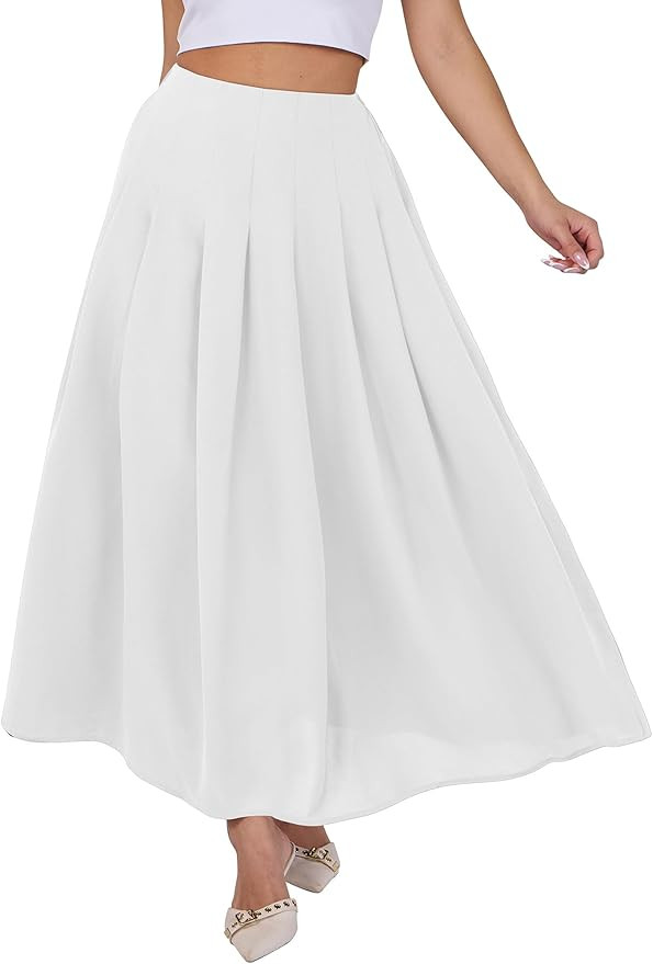 ANRABESS Women A-Line Pleated High Waist Maxi Skirt Full Ankle Length Flowy Swing Elegant Dressy ... | Amazon (US)
