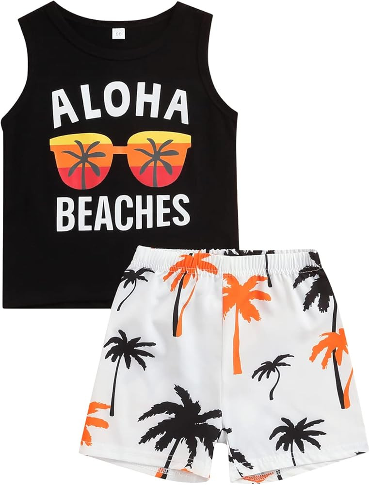 Toddler Boys Shorts Set Seaside Printed T-Shirt+Shorts 2Pcs Little Boy Outfits Summer Clothes Sui... | Amazon (US)