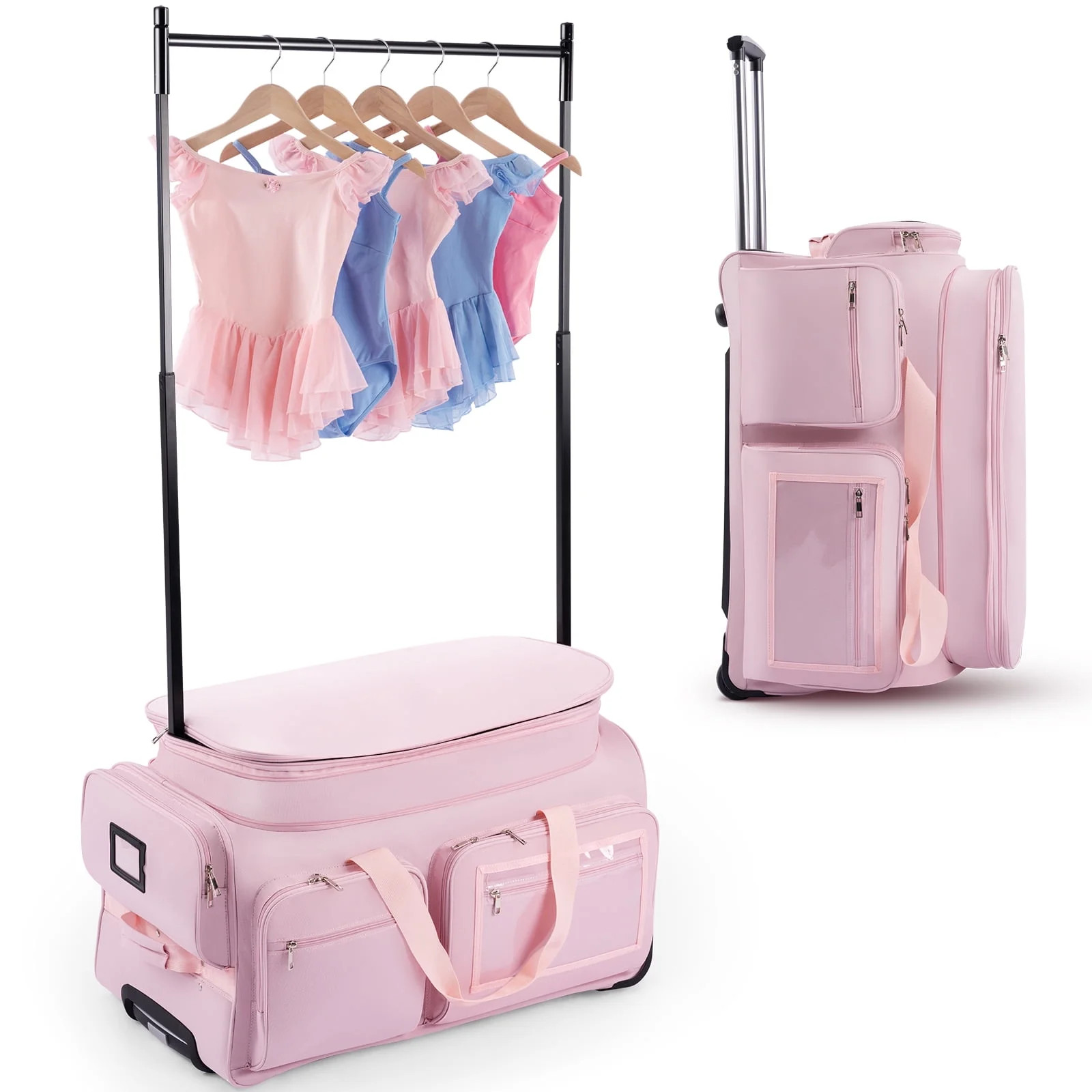 Dance Bag with Garment Rack,28" Pink Clothes Rolling Duffel Dance Bag with Rack Dance Costumes Ga... | Walmart (US)
