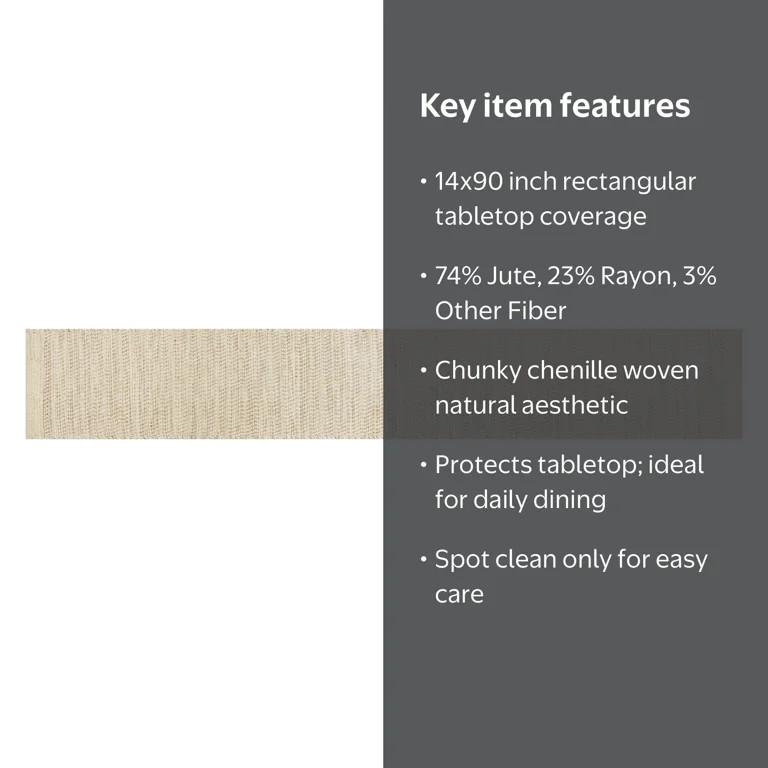 Better Homes & Gardens Jute Chenille Table Runner - 14 x 90" - Natural - Jute/Rayon Blend | Walmart (US)