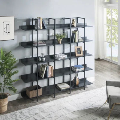 5 Tier Bookcase Home Office Open Bookshelf, Vintage Industrial Style Shelf With, MDF Board | Wayfair North America