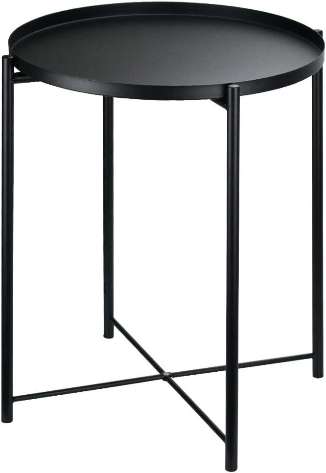 Tray Metal Round Side End Table Black Folding Side Table for Outdoor or Indoor Use,Anti-Rust and ... | Amazon (US)
