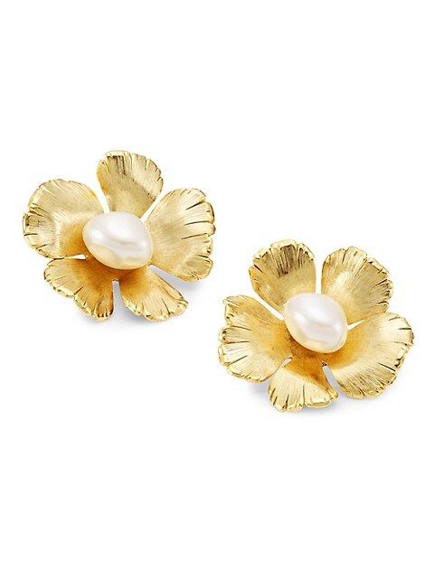 24K Goldplated &amp; Faux Pearl Small Flower Clip-On Earrings | Saks Fifth Avenue