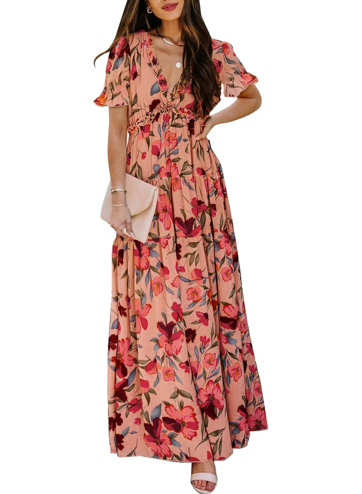 Dokotoo V Neck Party Dresses for Women Casual Relaxed Fit Chiffon Summer Dress Trendy Floral Prin... | Walmart (US)