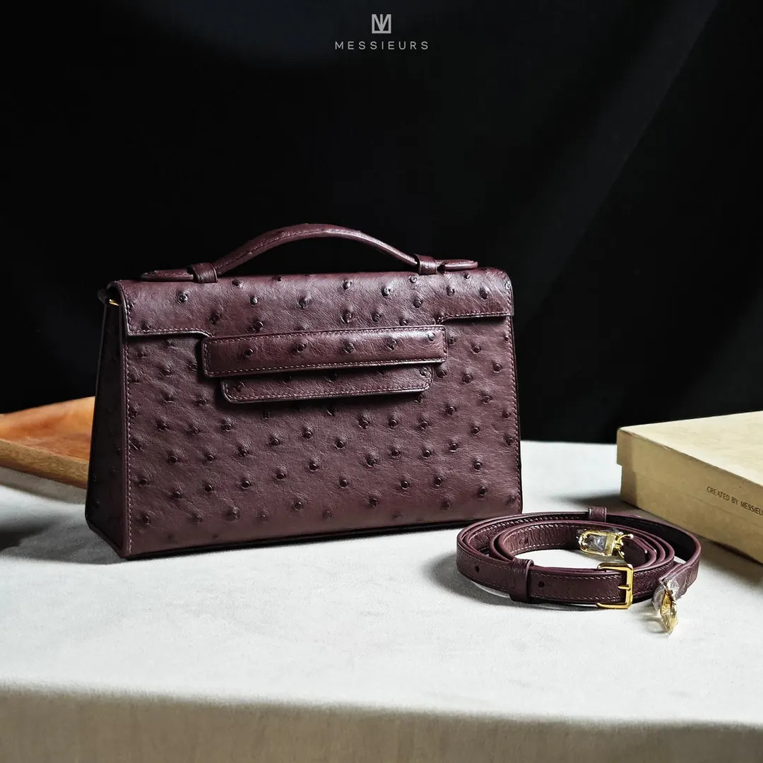 Burgundy Ostrich Leather Clutch: Engraved White Leather Bag | Etsy (US)