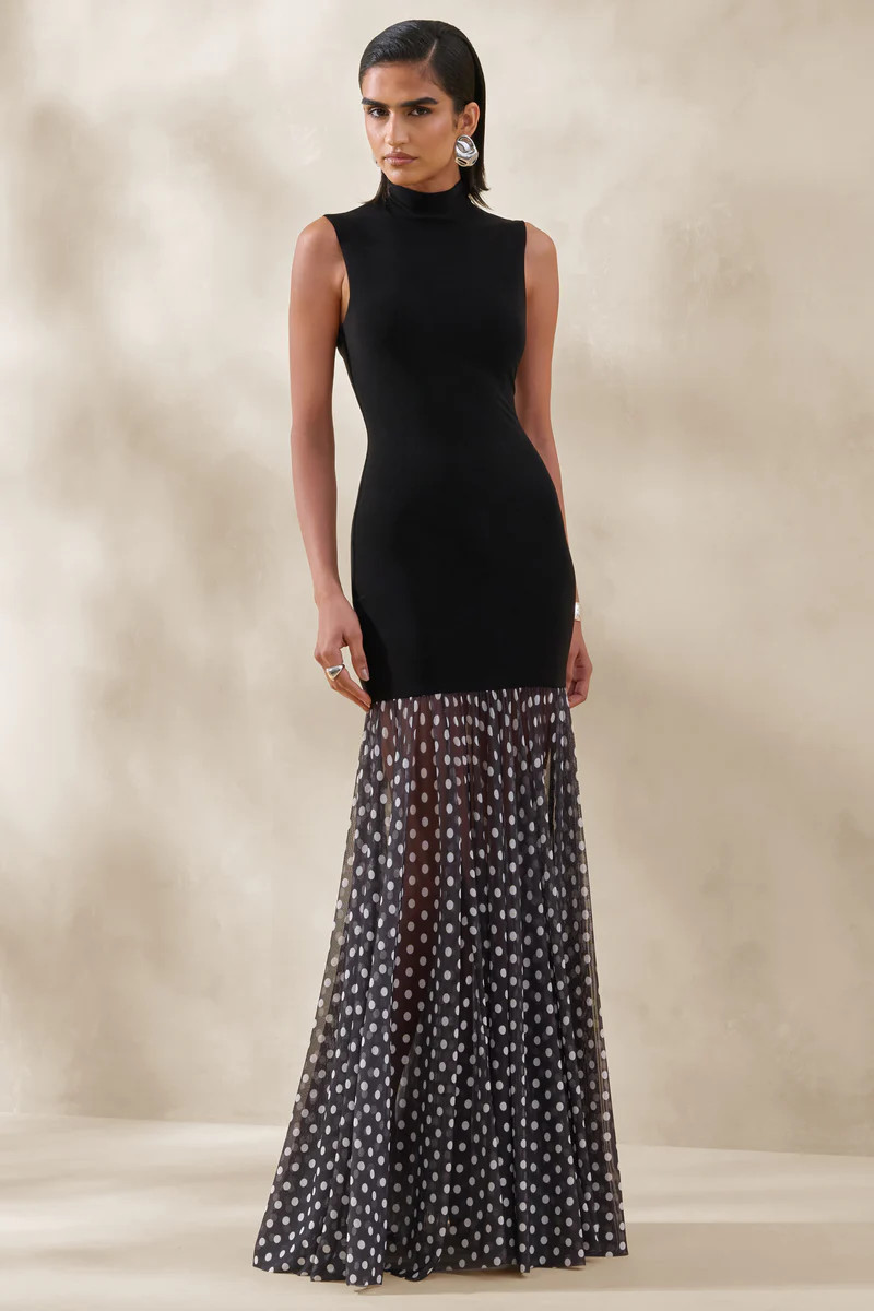 Felina  Black High-Neck Maxi Dress With Sheer-Skirt | Club L London