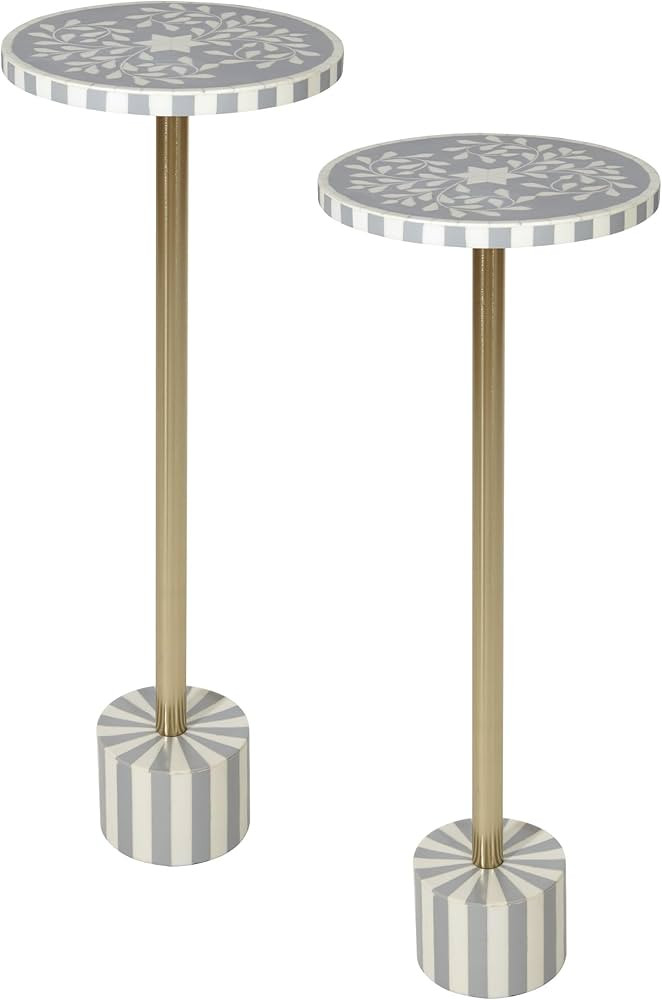 OSP Home Furnishings Round Side Table, Set of 2, Mosaic Light Grey and White Top with Gold Tone M... | Amazon (US)