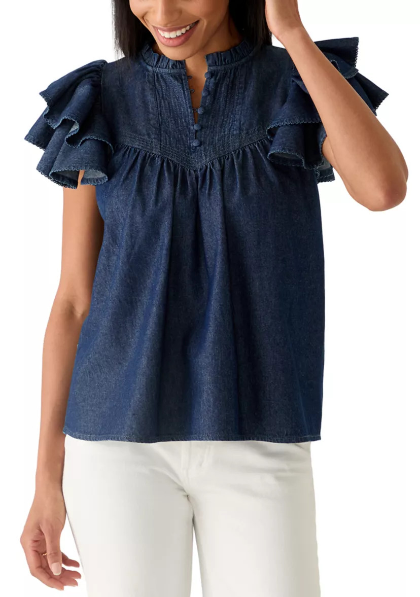 Women's Flutter Sleeve Peasant Top | Belk