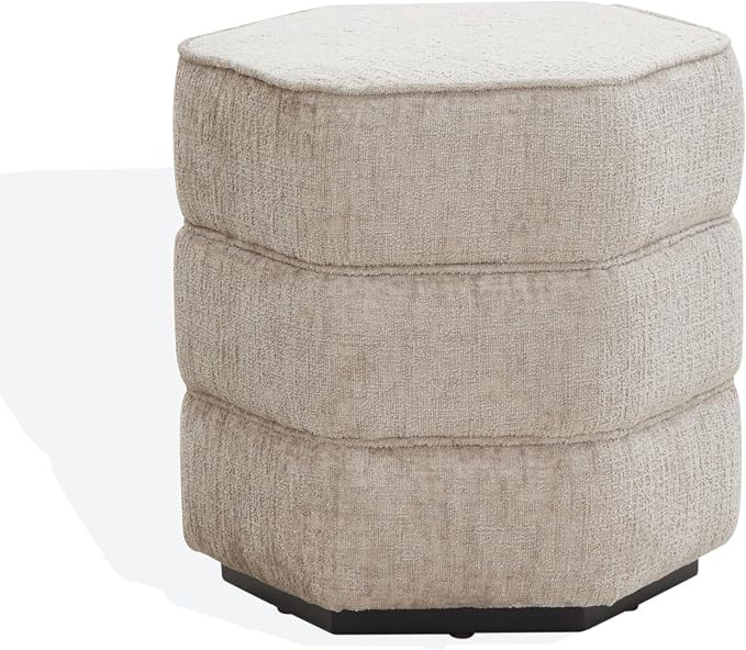 SAFAVIEH Couture Collection Rosaria Taupe Chenille Upholstered Hexagon Shape Ottoman Foot Stool A... | Amazon (US)
