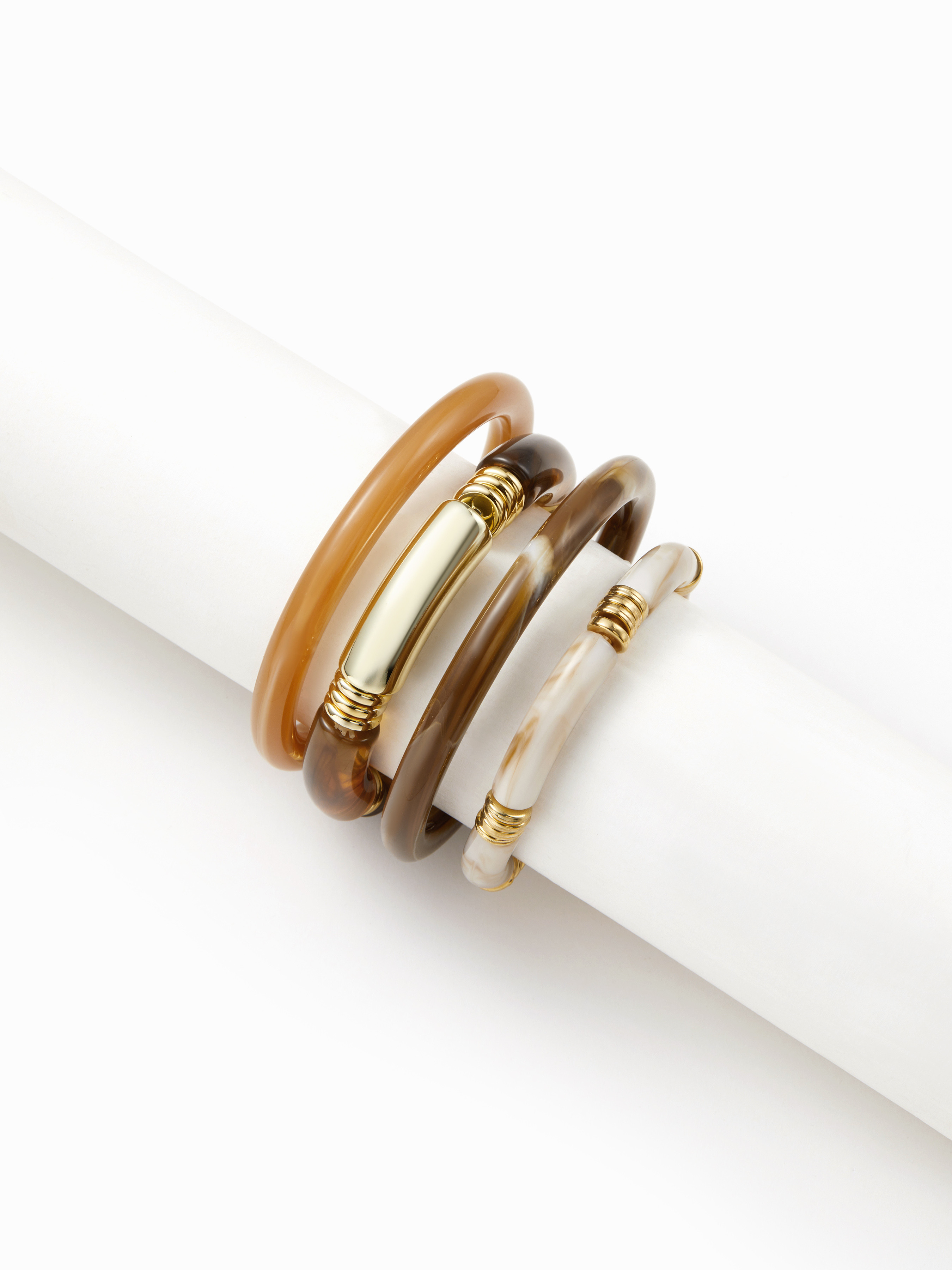 4PCS BAMBOO TUBE MARBLE TEXTURED BRACELET SET For Daily Casual Date Work | Cider