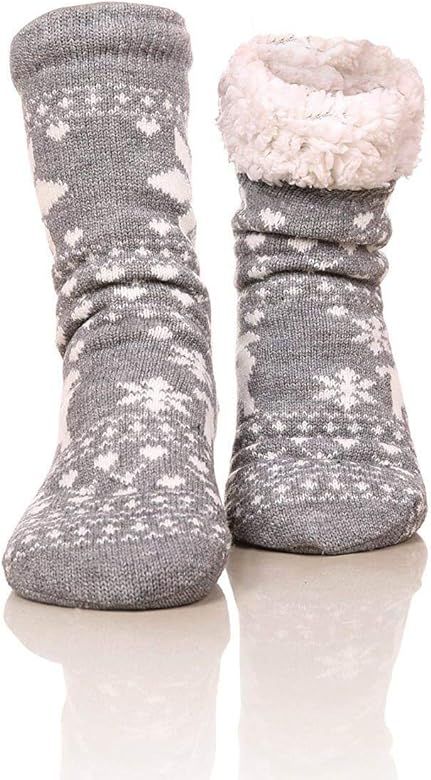 FRALOSHA Fuzzy Warm Slipper Socks Women Winter floor Socks Super Soft lined with Grippers reading... | Amazon (US)