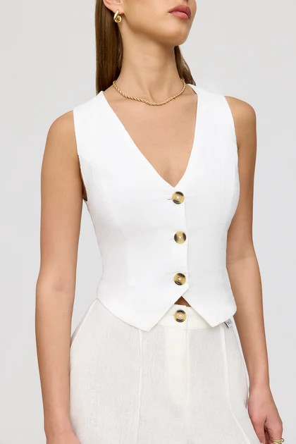 CYPRUS LINEN BLEND TAILORED WAISTCOAT - COCONUT MILK | TALA (UK)