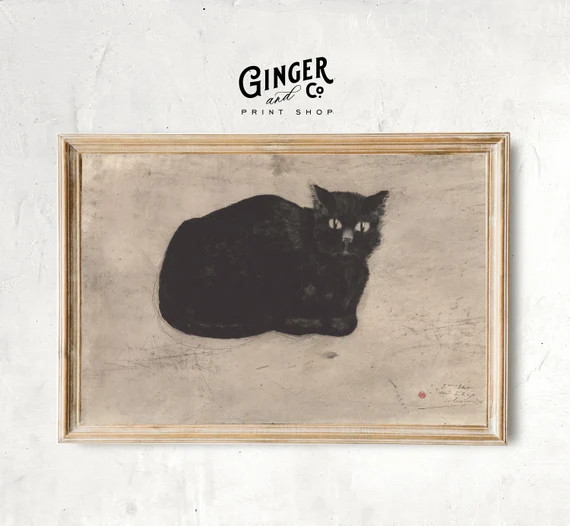 Black Cat  Halloween Wall Art Vintage Drawing  Printable - Etsy | Etsy (US)