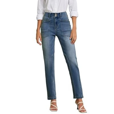 EVALESS Jeans for Women High Waisted Stretchy Trendy Paneling Straight Leg Relax… | Amazon (US)