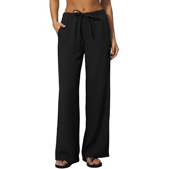 QINSEN Women's Wrinkle-Free Wide Leg Palazzo Pants High Rise Flowy Drape Drawstring Elastic Waist... | Amazon (US)