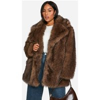 boohoo Women's Plus Longline Vintage Look Faux Fur Coat in Chocolate | Size: 18 | Woven | boohoo (US & Canada)