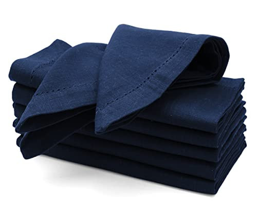 Navy Blue Cotton Hemstitch Napkins Set of 6, 18x18, 100% Cotton Dinner Napkins, Classic Hemstitched Napkins, Navy Cloth Napkin, Machine Washable, Dining Table Napkin for Restaurant, Thanksgiving | Amazon (US)
