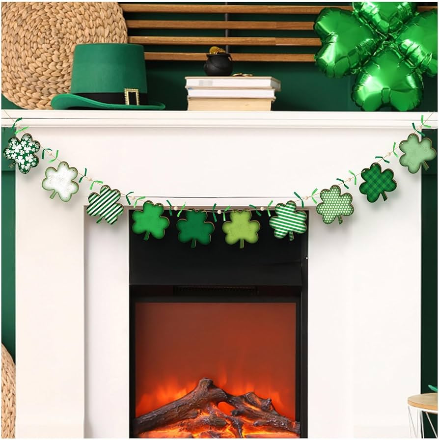 St. Patrick's Day Wooden Banner Garland Decor Vintage Shamrock Hanging Garland with Wooden Beads ... | Amazon (US)