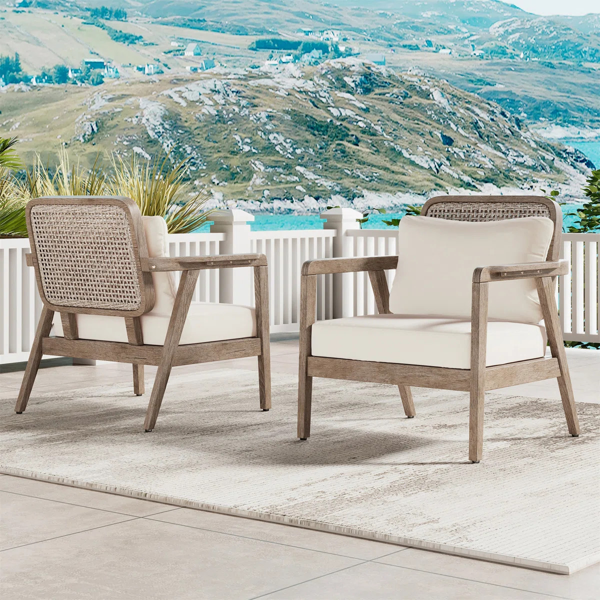 Curtis Outdoor Acacia Club Chair With Cushions (Set of 2) | Wayfair North America