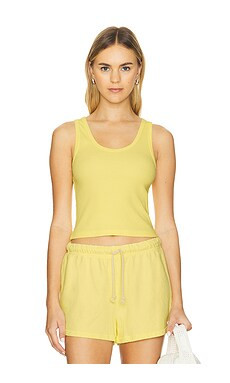 perfectwhitetee Structured Rib Bra Friendly Tank Top in Lemonade from Revolve.com | Revolve Clothing (Global)