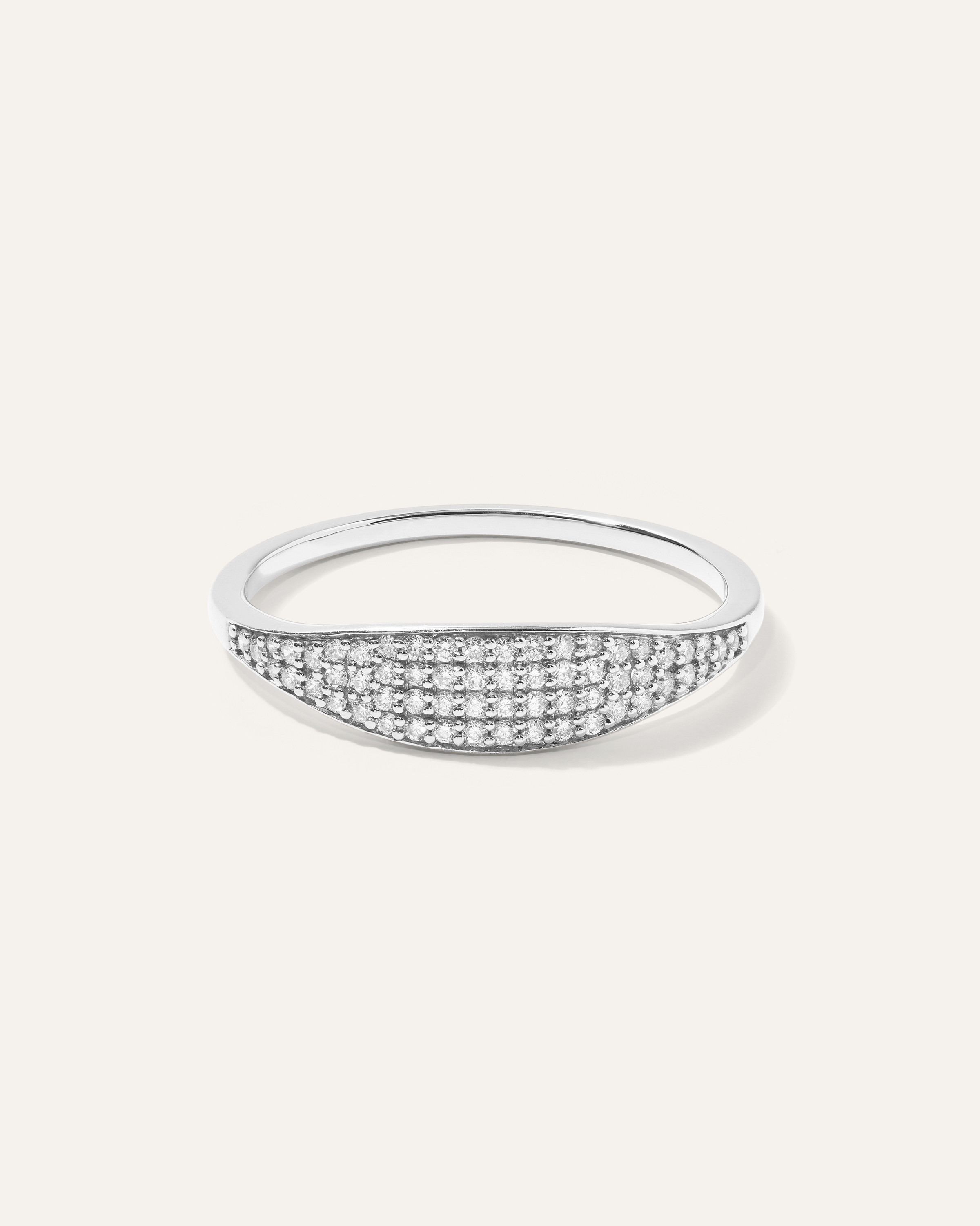 Quince | Women's 14k Gold Pave Slim Signet Ring in White Gold, Size 4.5 | Quince