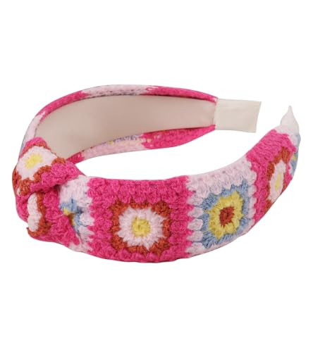 YARN & INK Women's Top Knotted Wide Flower Knit Headbands for Women Girls, Soft Knot Headband Hair Accessories Birthday Christmas Gift (Hot Pink Knit) | Amazon (US)