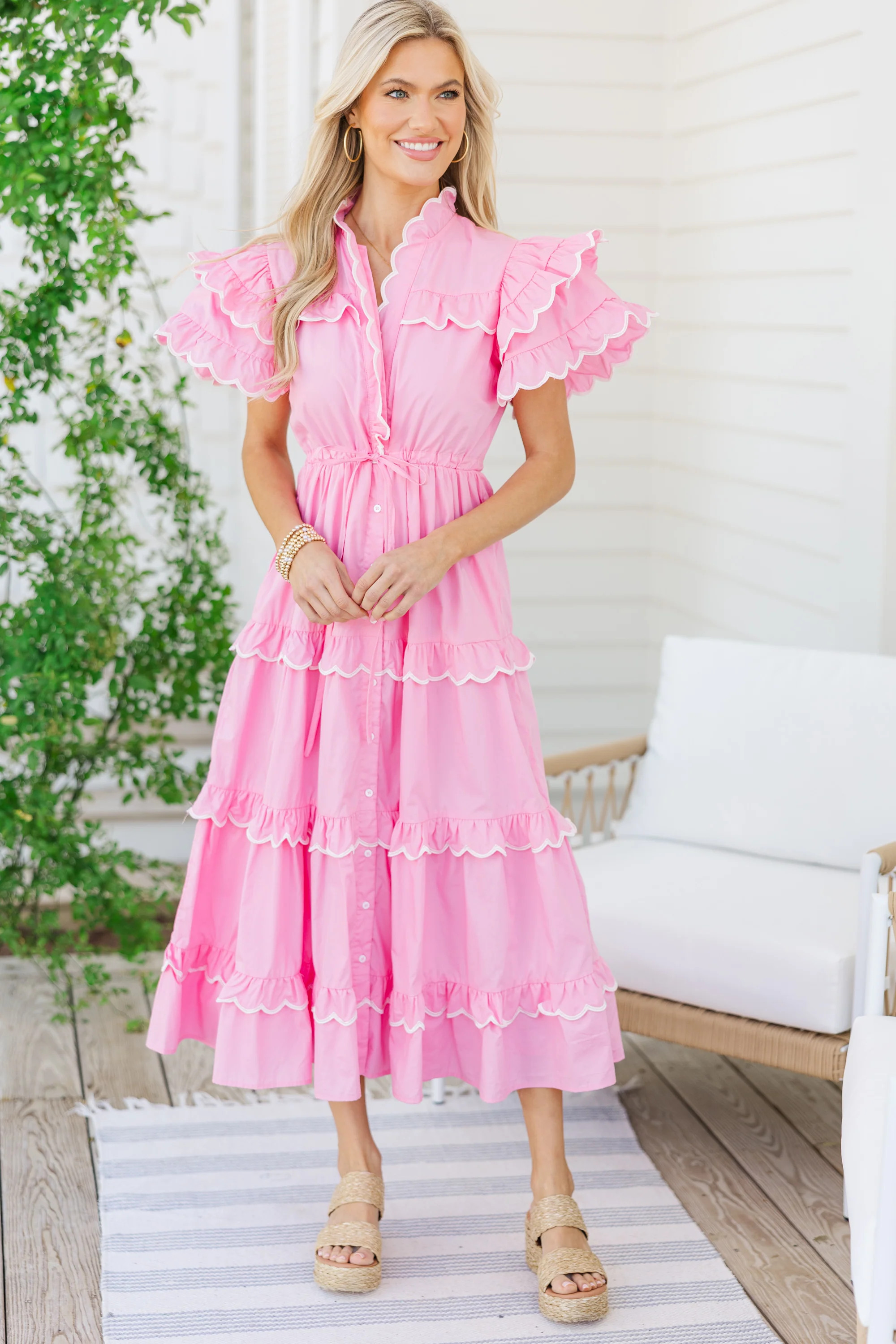 In The Air Pink Midi Dress | The Mint Julep Boutique