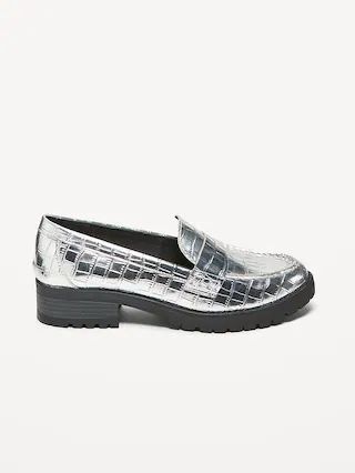 Faux Leather Chunky Heel Loafers for Women | Old Navy (CA)