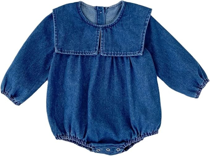 HOOLCHEAN Baby Girls Denim Romper with Cute Big Collar – Spring/Fall – Runs Large, Size Down | Amazon (US)