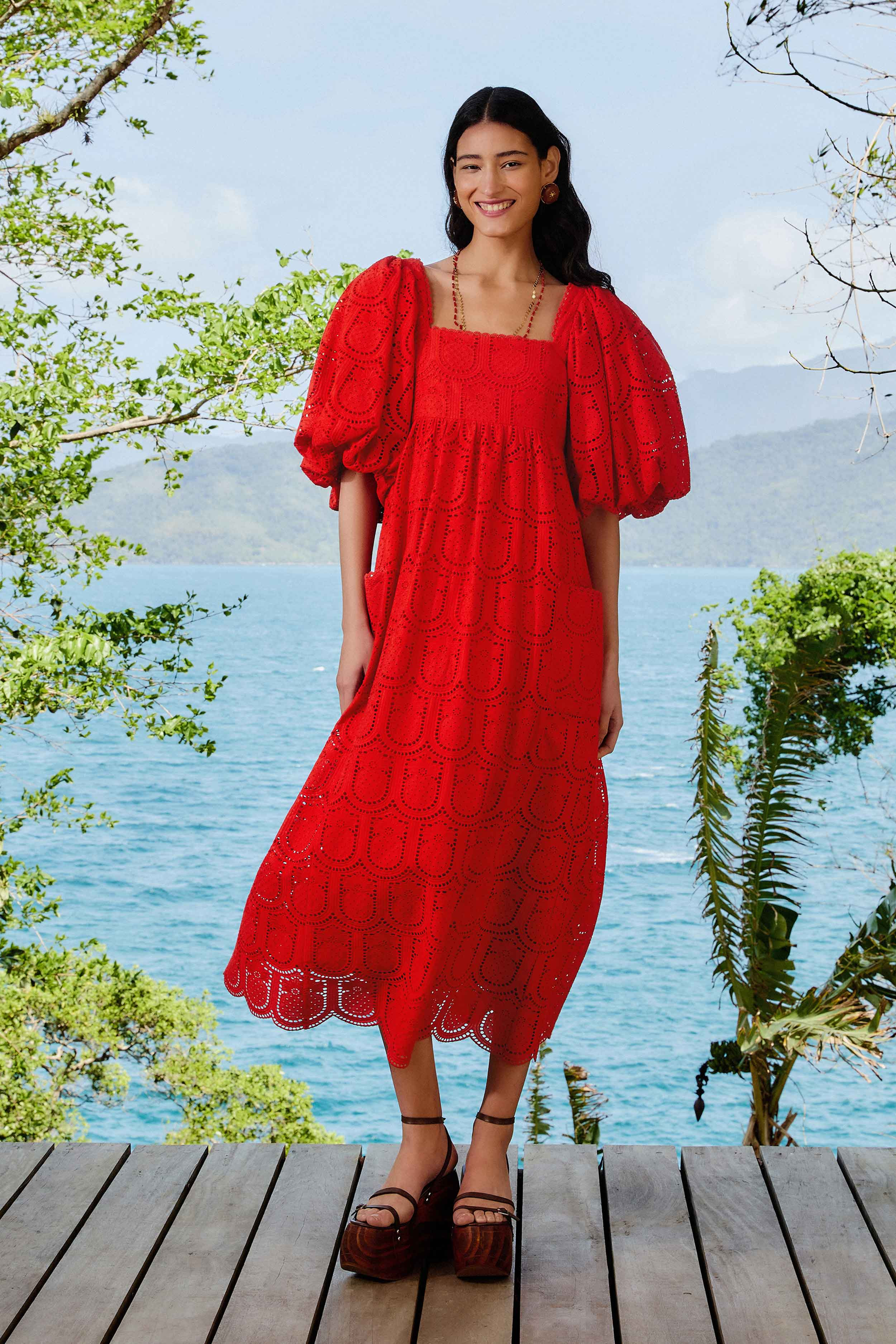 Red Pineapple Eyelet Maxi Dress | FarmRio (US)