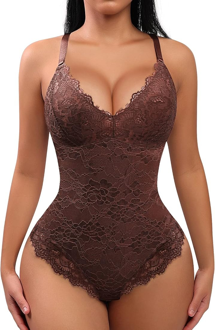 FeelinGirl Lace Bodysuit for Women Tummy Control Shapewear V Neck Backless Tank Tops One Piece Bo... | Amazon (US)