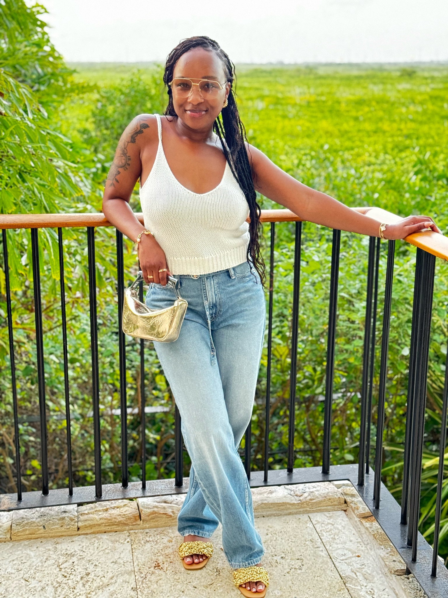 Jeans shoes and bag are Zara girl lol cute top and shades are linked :-)

#vacationwear #summeroutfit #springoutfit #brunchoutfit