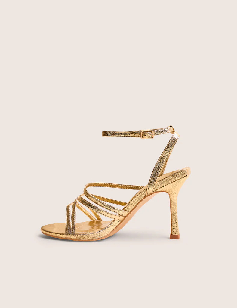 Free Spirit Gold Strappy Round Toe Mid Heels | Public Desire