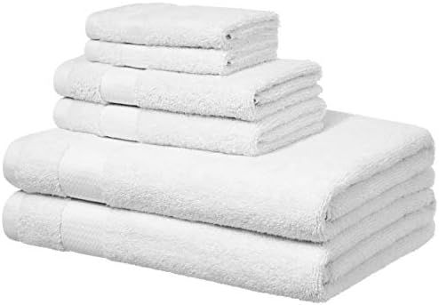AmazonBasics Everyday Bath Towels, 6 Piece Set, White, 100% Soft Cotton, Durable | Amazon (US)