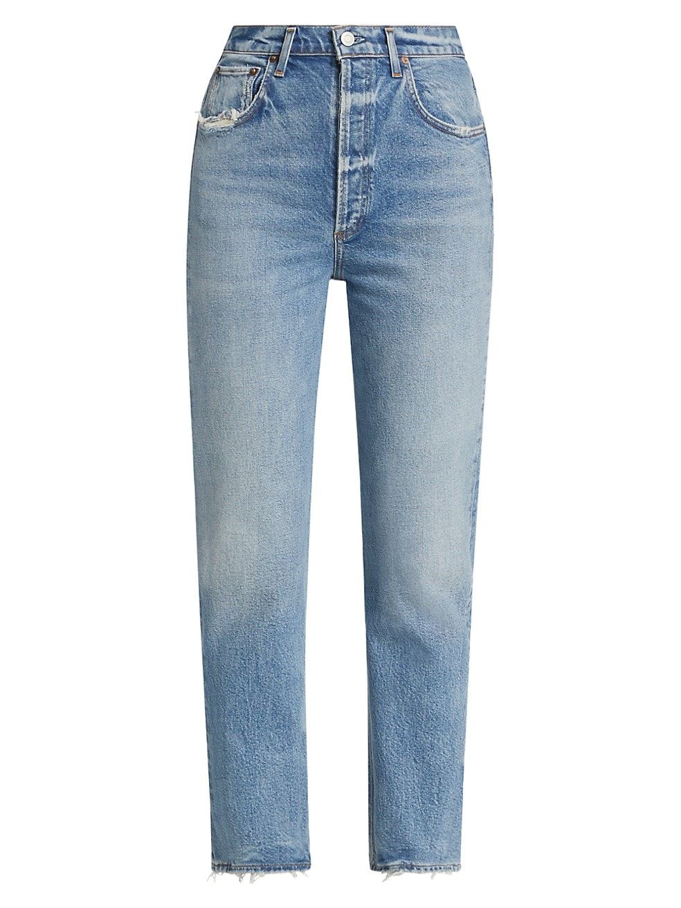 Riley High-Rise Distressed Straight Crop Jeans | Saks Fifth Avenue