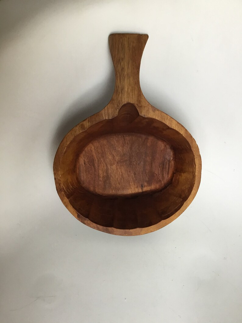 Vintage hand carved rough hewn wooden scoop/bowl.  Rustic hand carved wooden handled bowl. | Etsy (US)