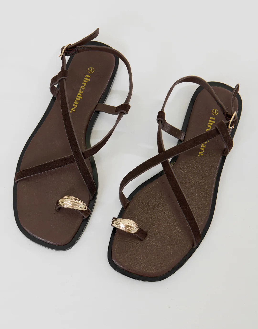 Chocolate Brown Cross Strap Toe Loop Sandals | Threadbare UK