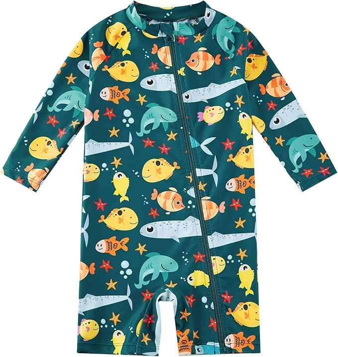 Baby Boy Swimsuit Rash Guard Shirts Toddler Boy Swimwear Full Zipper UPF 50+ Sun Protection Infan... | Amazon (US)