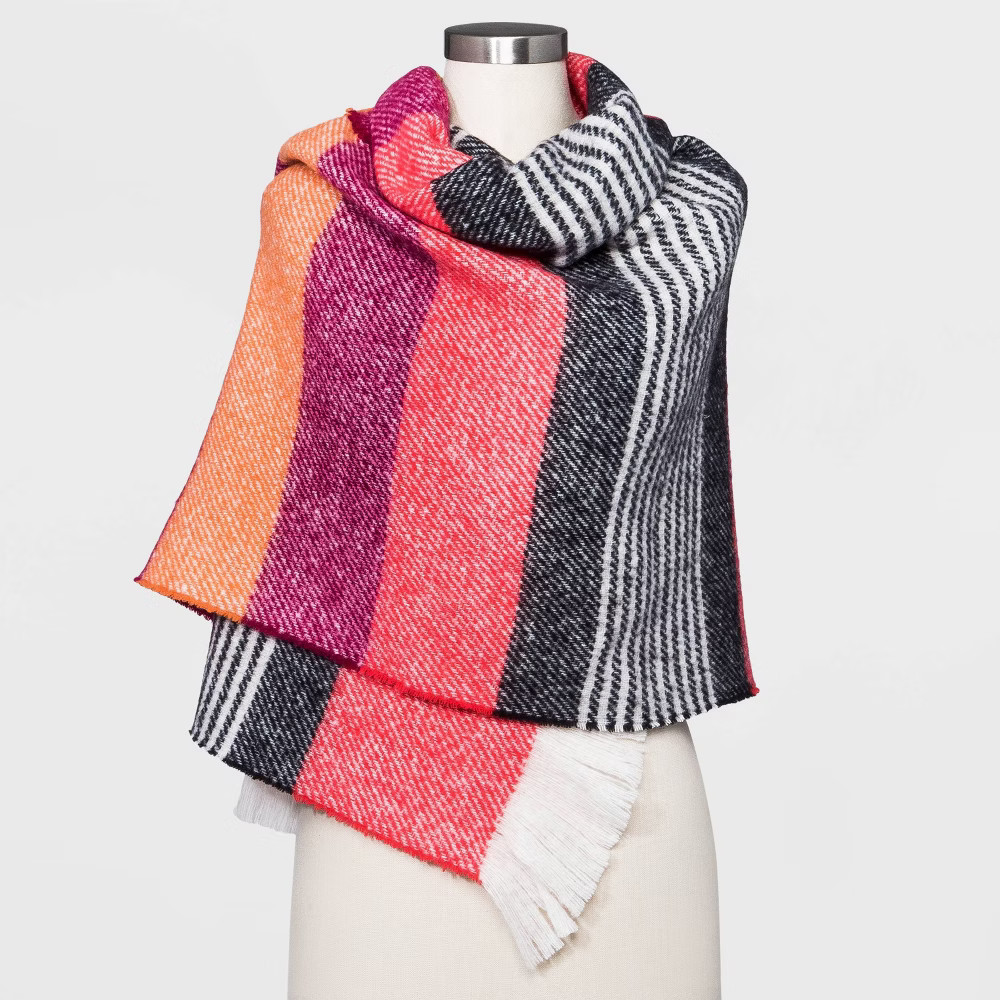 Women's Striped Blanket Scarf - A New Day Red | Target